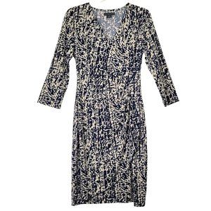 Covington Women's M Dress Faux Wrap 3/4 Sleeve Sheath Casual Career Blue NWT